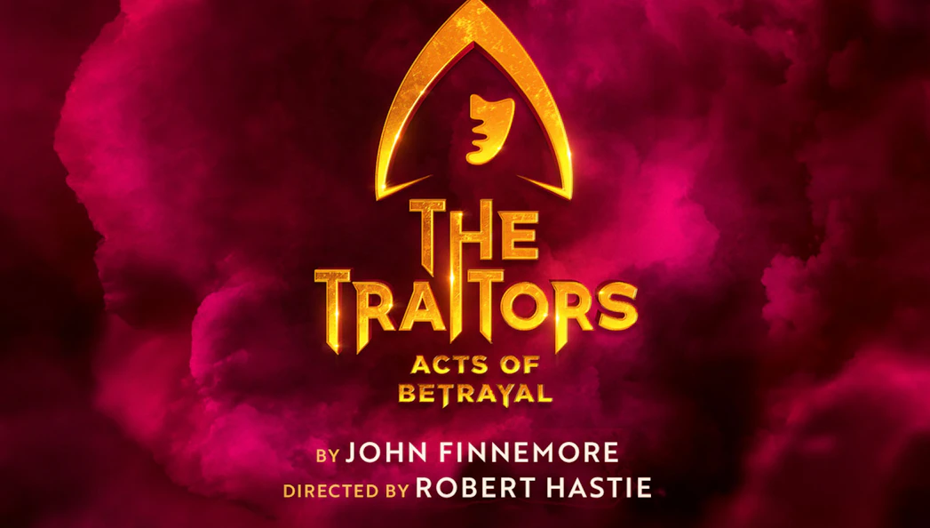 The Traitors Acts of Betrayal logo with gold text on a dark red background