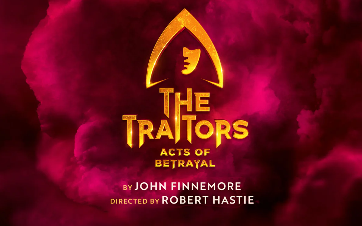 The Traitors Acts of Betrayal logo with gold text on a dark red background