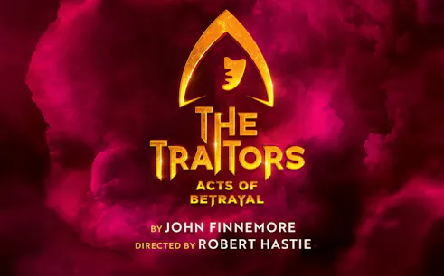 The Traitors Acts of Betrayal logo with gold text on a dark red background