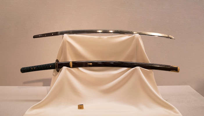 Japanese Samurai Sword kept on a pedestal