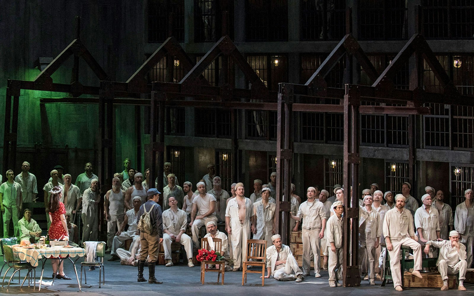 Performers on stage during Metropolitan Opera's "Fidelio" production.