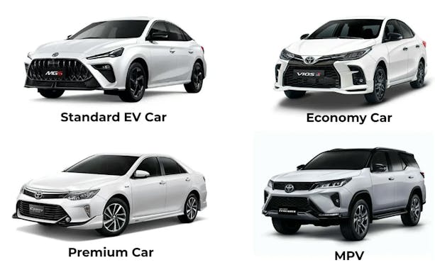 Standard EV, economy, premium, and MPV cars for Bangkok airport transfer.
