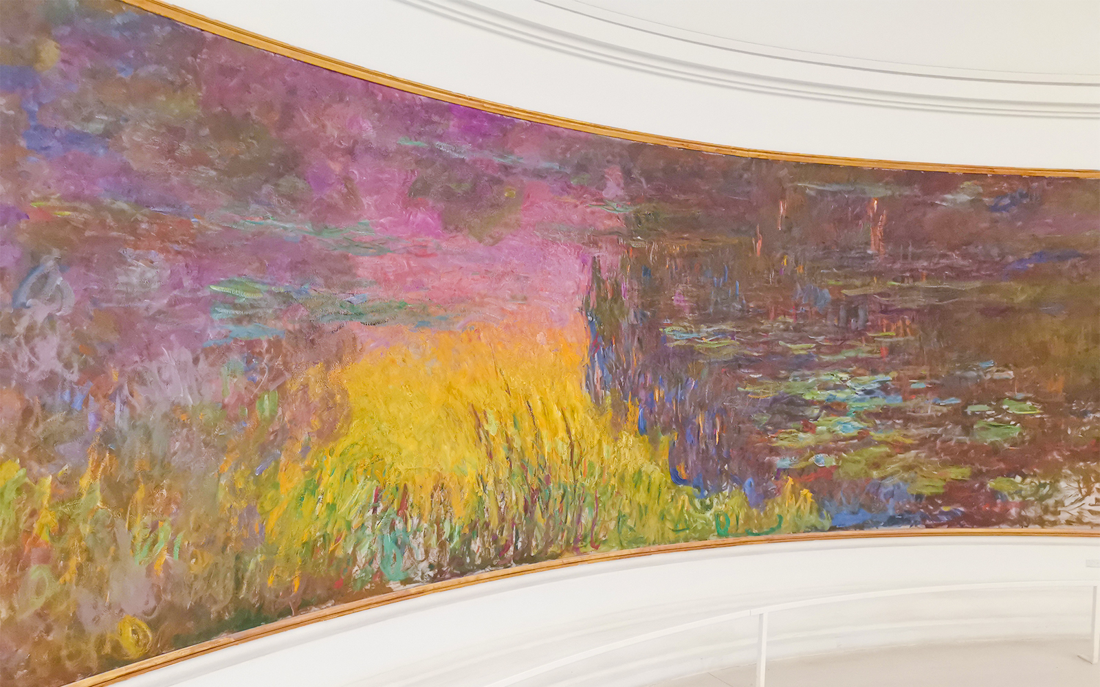 Visitors viewing Monet's Water Lilies at Orangerie Museum, Paris.