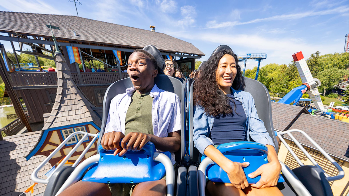 Riders enjoying the Alpen Fury rollercoaster at Canada's Wonderland, Six Flags.