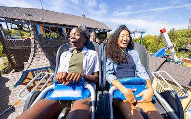 Riders enjoying the Alpen Fury rollercoaster at Canada's Wonderland, Six Flags.