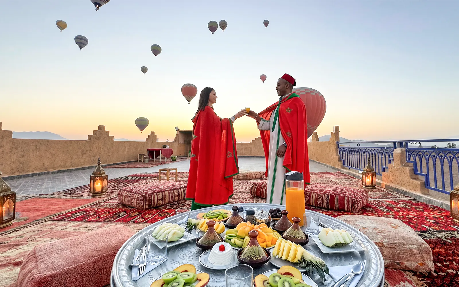 Marrakech Sunrise Hot Air Balloon Flight with Luxury Rooftop Breakfast