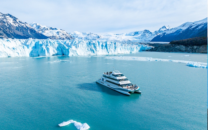 Cruise ship near Spegazzini and Uppsala glaciers in Argentina.