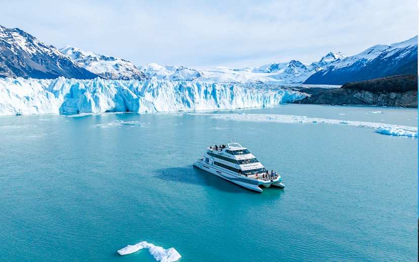 Cruise ship near Spegazzini and Uppsala glaciers in Argentina.