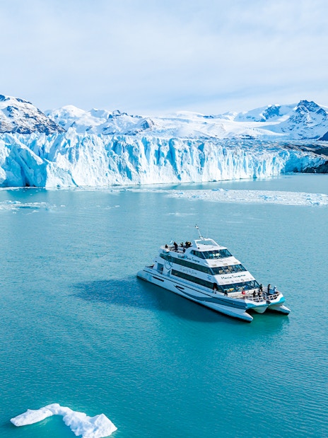 Cruise ship near Spegazzini and Uppsala glaciers in Argentina.