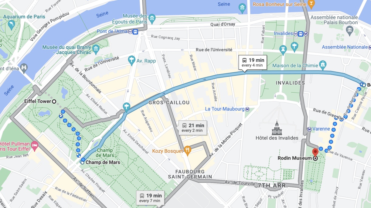 Getting to Musée Rodin Paris via Bus Map
