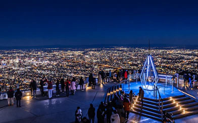 Observation deck view of Sapporo city lights from Mt. Moiwa, Hokkaido.