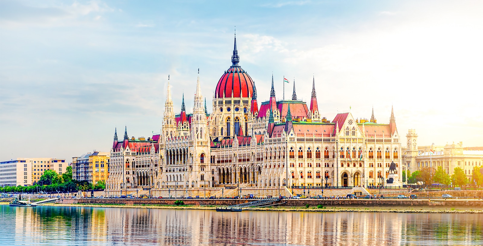 Hungarian Parliament building along the Danube River in Budapest.