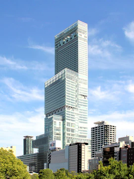 HARUKAS 300 observation deck in Osaka, Japan, with city skyline.