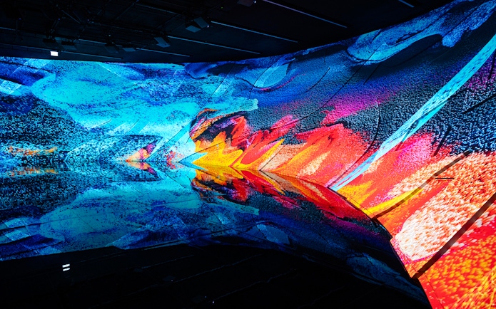 Digital art installation with vibrant colors at Museum of the Future, Dubai.