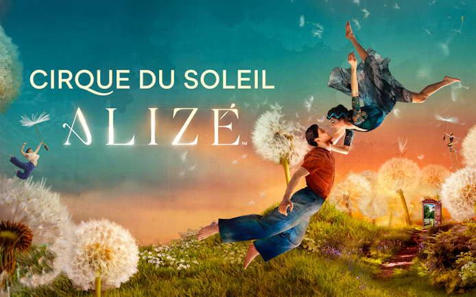 Acrobats performing in a whimsical dandelion field for Cirque du Soleil Alizé.
