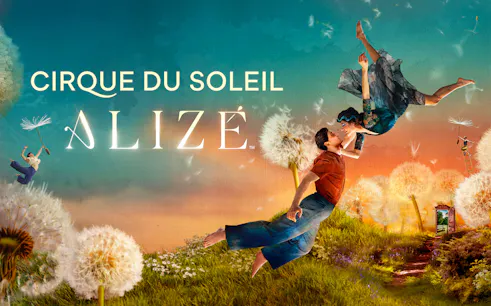 Acrobats performing in a whimsical dandelion field for Cirque du Soleil Alizé.
