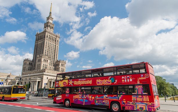 Hop-On Hop-Off bus near Palace of Culture, Warsaw.