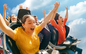 Riders enjoying the DC Rivals HyperCoaster at Warner Bros Movie World, Gold Coast.