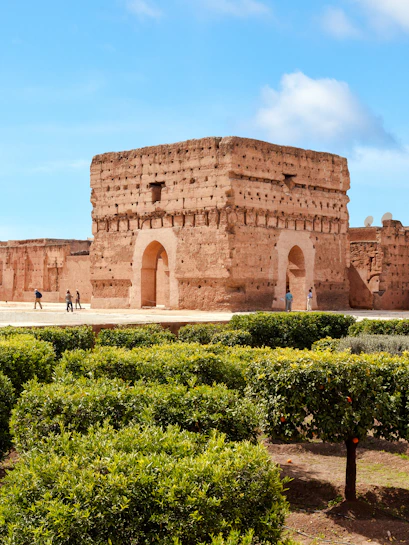 El Badi Palace ruins with gardens in Marrakesh, Morocco.