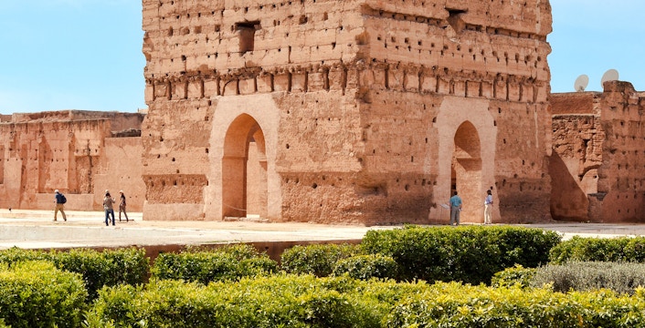 El Badi Palace ruins with gardens in Marrakesh, Morocco.