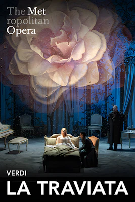 La Traviata performance at the Metropolitan Opera with floral backdrop