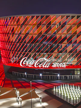 Coca-Cola Arena exterior in Dubai, venue for live entertainment and concerts.