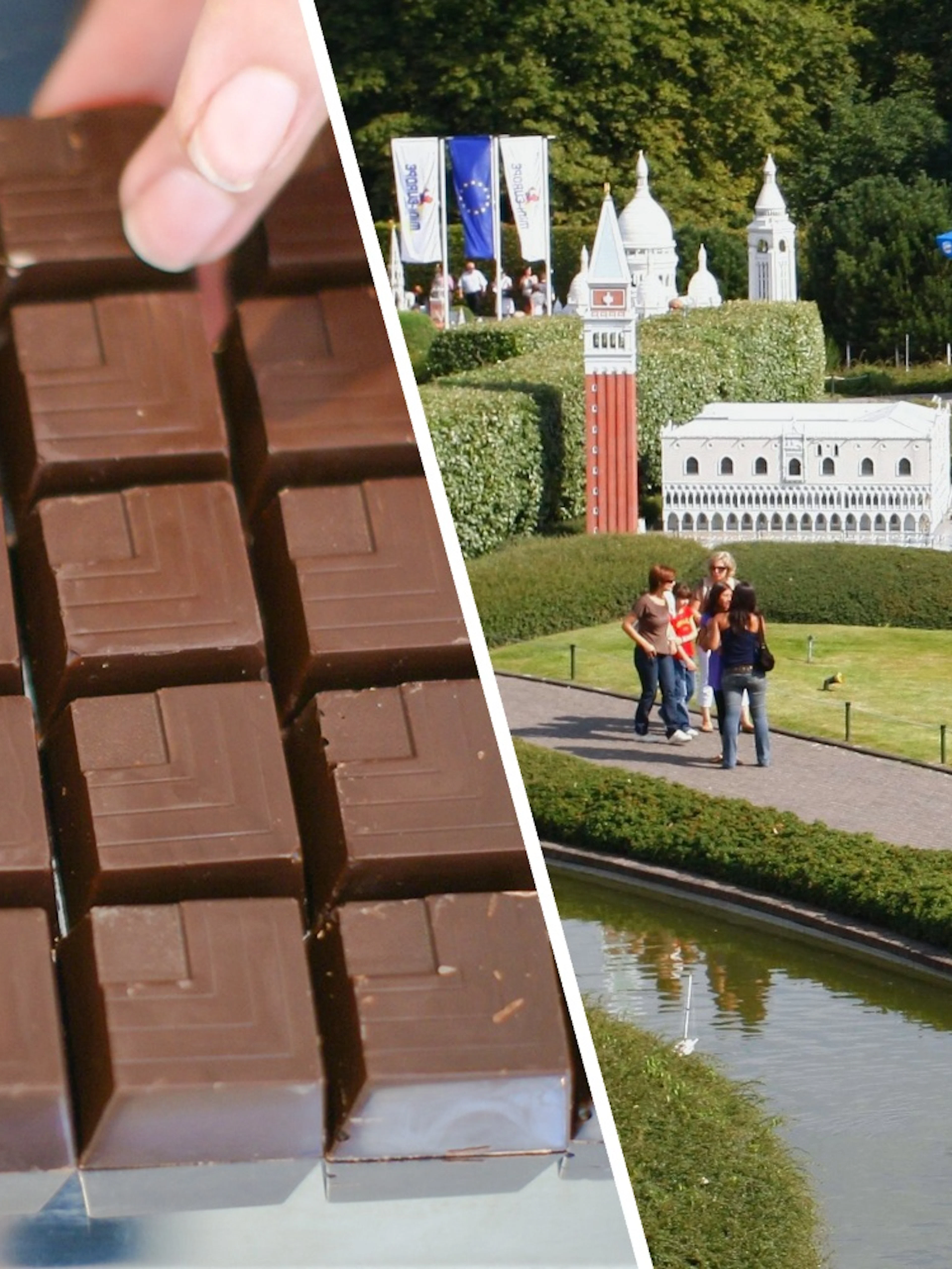 Chocolate squares being arranged at Choco-Story Brussels Museum.