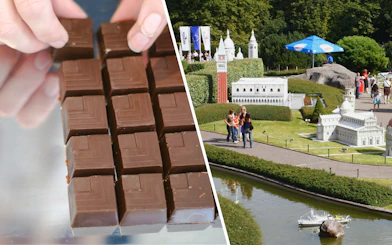 Chocolate squares being arranged at Choco-Story Brussels Museum.