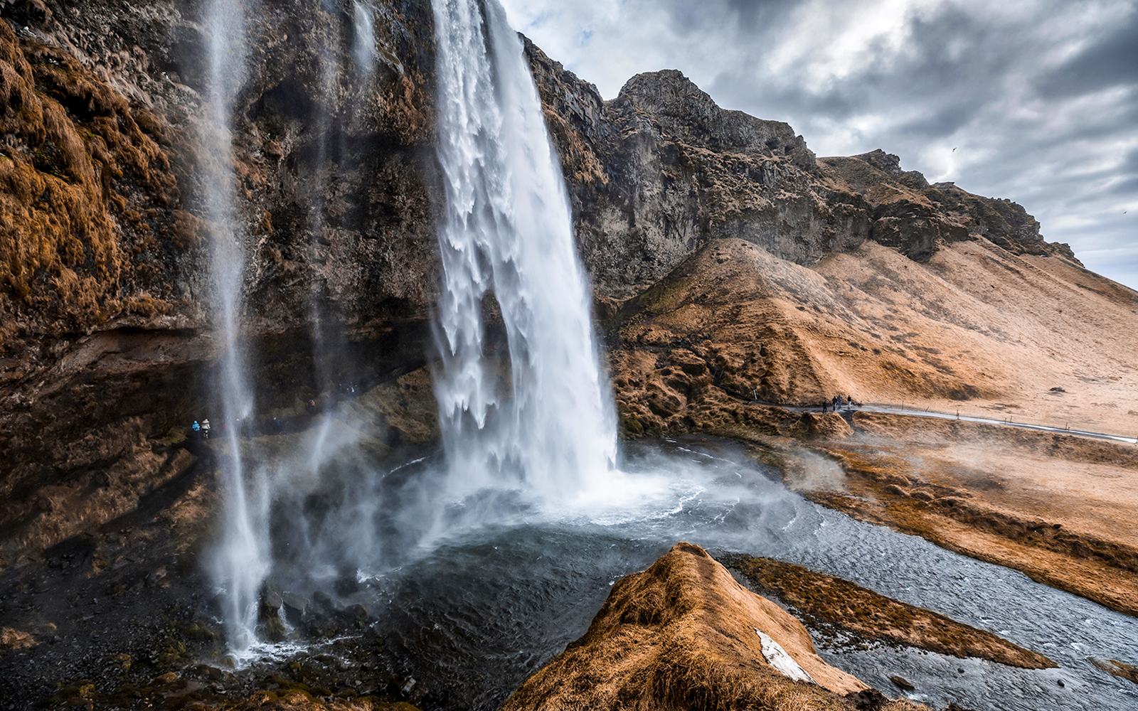 Seljalandsfoss waterfall view during Katla Ice cave and super jeep tour in Iceland.
