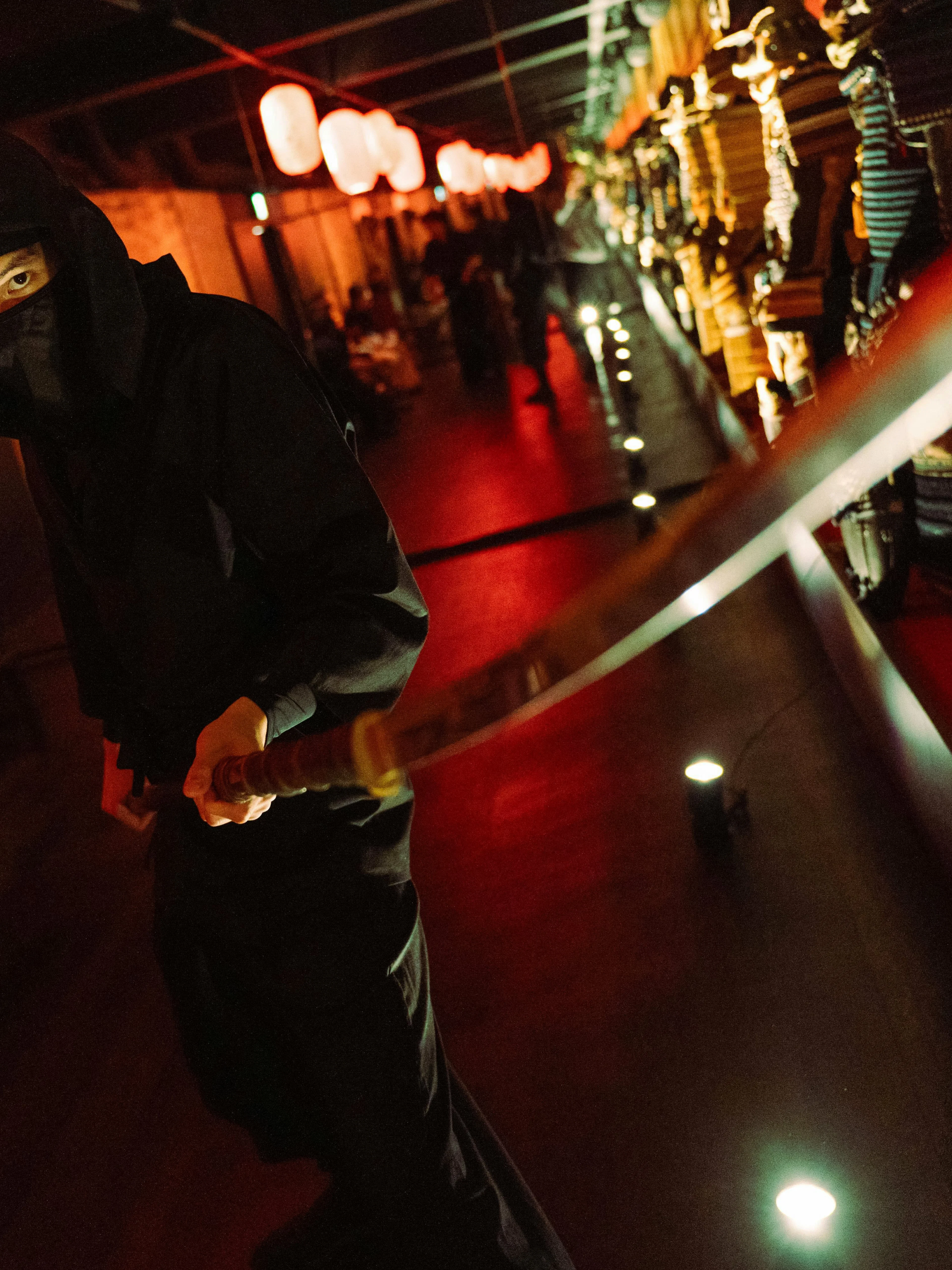 Samurai wielding a sword inside the Samurai & Ninja Museum, Tokyo.