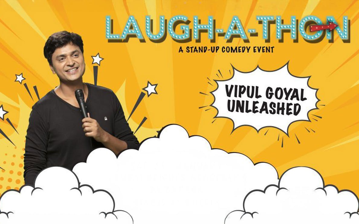 Stand-up comedian performing at Laugh-a-thon event in Dubai.