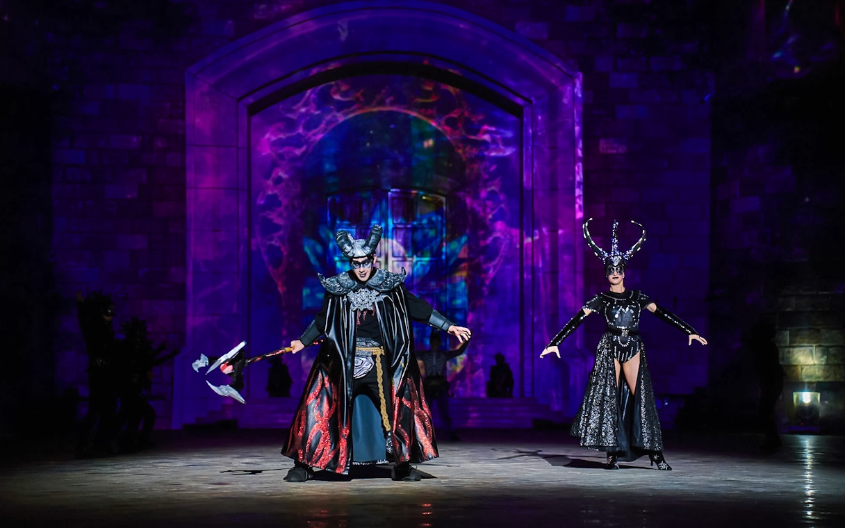 Performers in elaborate costumes at TATA show, Vinpearl, Nha Trang.