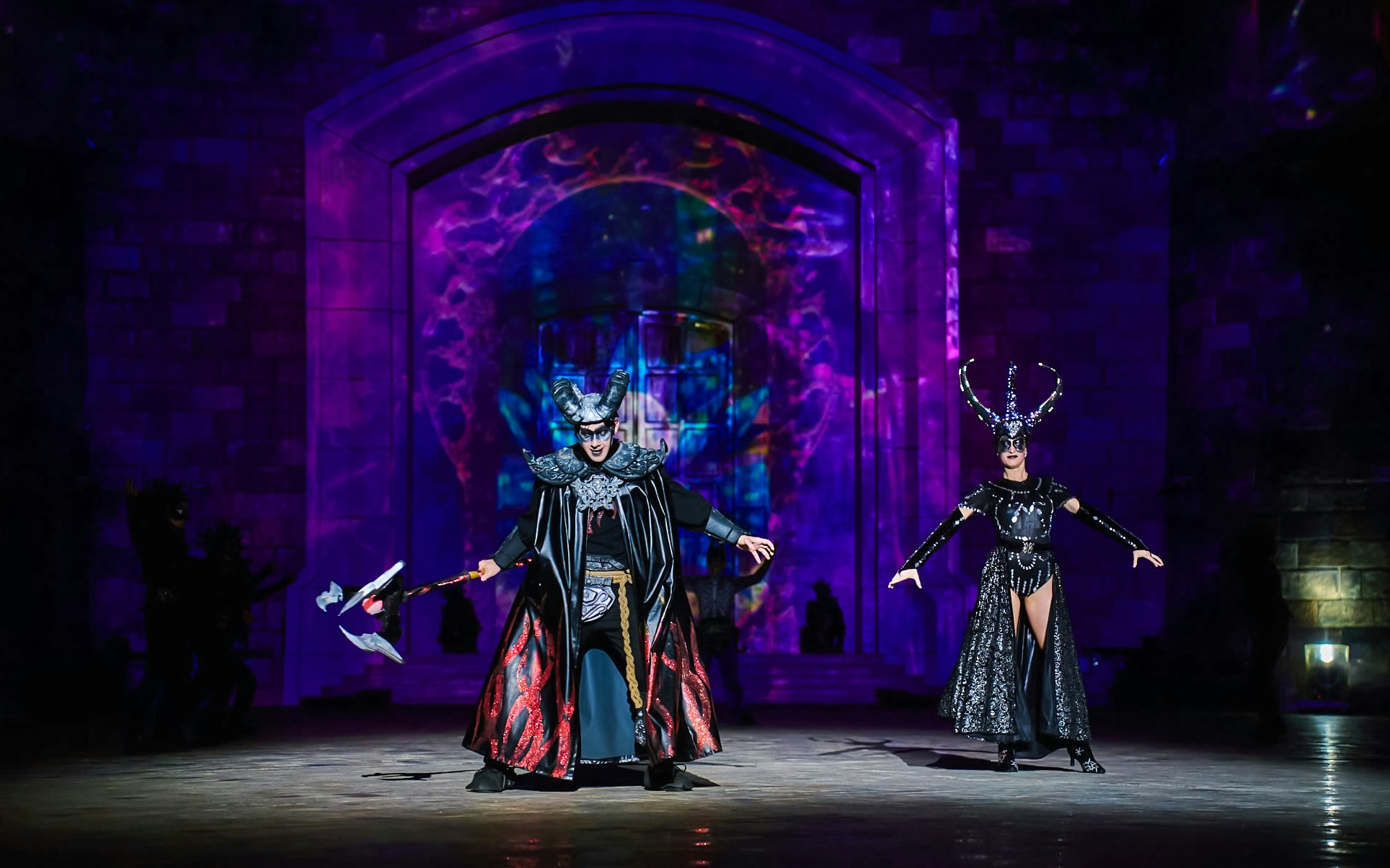 Performers in elaborate costumes at TATA show, Vinpearl, Nha Trang.