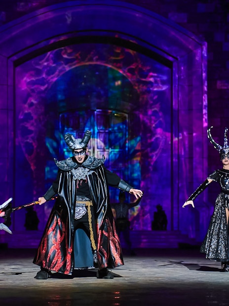 Performers in elaborate costumes at TATA show, Vinpearl, Nha Trang.