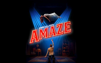 Magician performing levitation trick in Jamie Allan's Amaze show