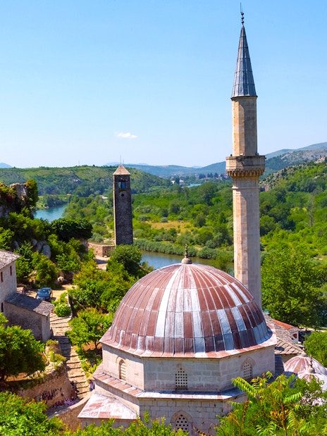 Mostar mosque and river view on guided tour from Split to Trogir.
