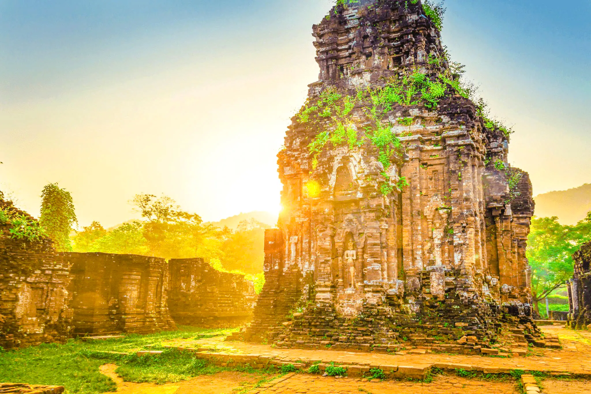 My Son Sanctuary ancient ruins with sunlight, Hoi An.