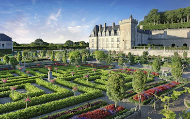 Kitchen garden with geometric hedges at Château of Villandry, France.