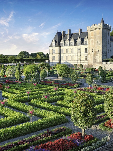 Kitchen garden with geometric hedges at Château of Villandry, France.
