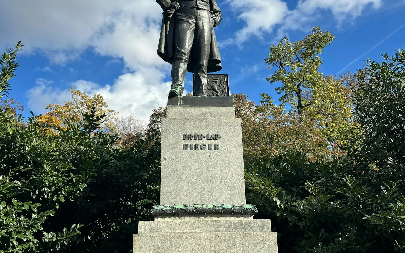 Statue of Dr. Ladislav Rieger in a Prague park, part of the Czech it Out Prague Pub Crawl.