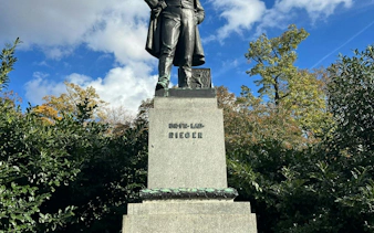 Statue of Dr. Ladislav Rieger in a Prague park, part of the Czech it Out Prague Pub Crawl.