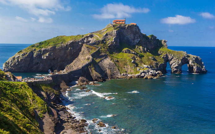 San Juan de Gaztelugatxe island with stone bridge and chapel, Spain.