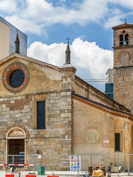 Church of S Maria degli Angioli with bell tower in Lugano, Switzerland.