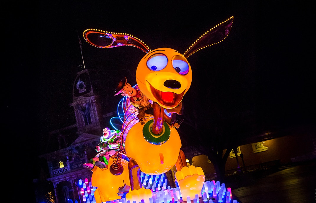 Slinky Dog ride with Woody and Buzz Lightyear at Disneyland Park, California.