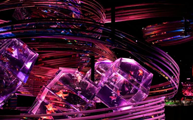 Colorful illuminated fish tanks at Art Aquarium Museum GINZA.