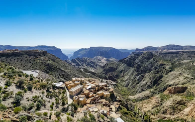 Small rural settlement in Jebel Akhdar Gorge, Al Hajar Mountains, Oman.