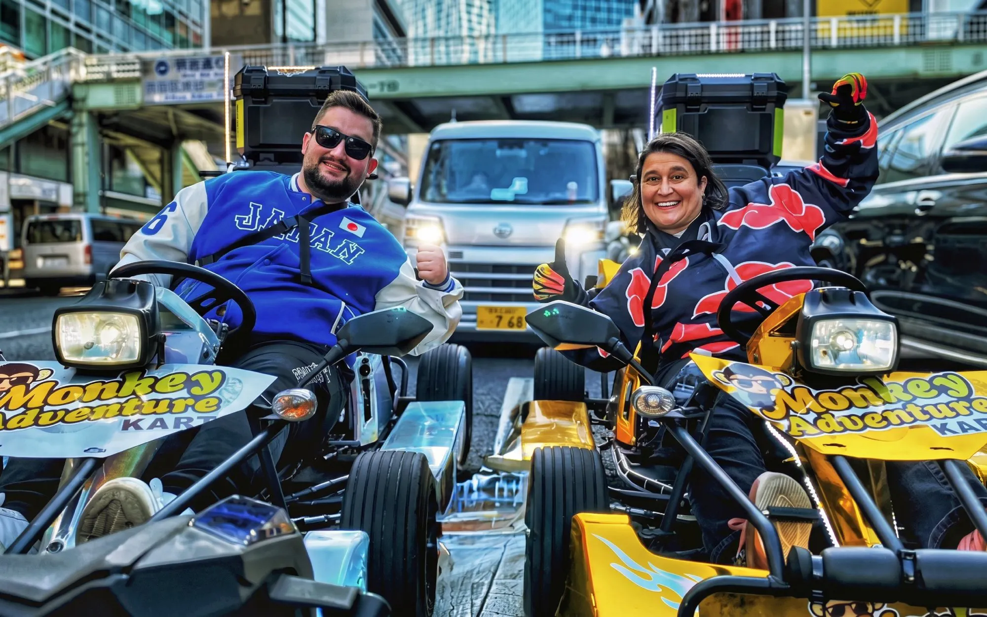 Go-kart riders in Tokyo's Shibuya, part of a tour through Harajuku and Shinjuku.