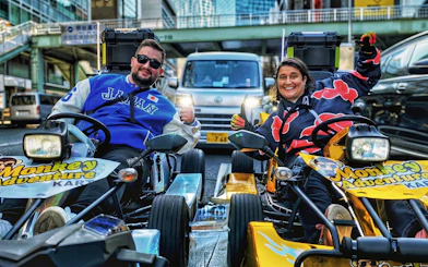 Go-kart riders in Tokyo's Shibuya, part of a tour through Harajuku and Shinjuku.