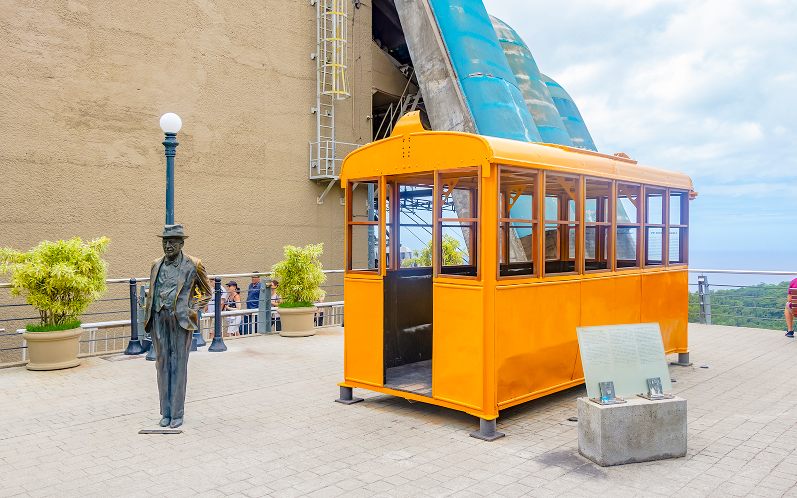 Sugarloaf Mountain cable car station historic exhibit in Rio de Janeiro, Brazil, showcasing vintage transportation artifacts.