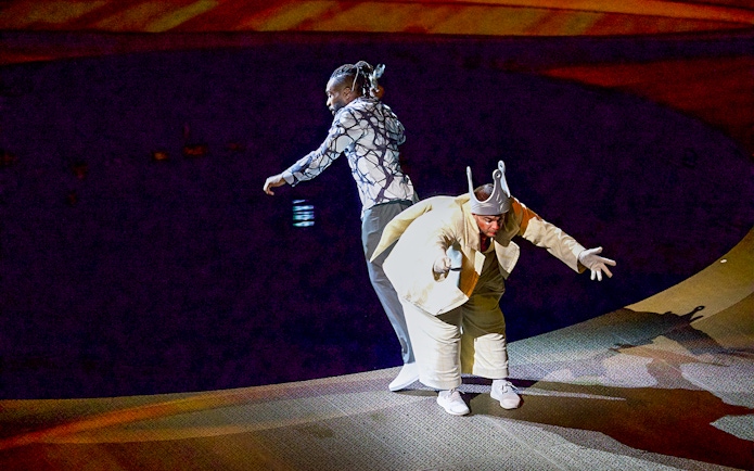 Performers on stage during La Perle by Dragone show in Dubai.